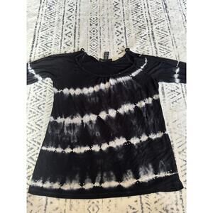International Concepts Black and White Tie-Dye Rayon Top Medium